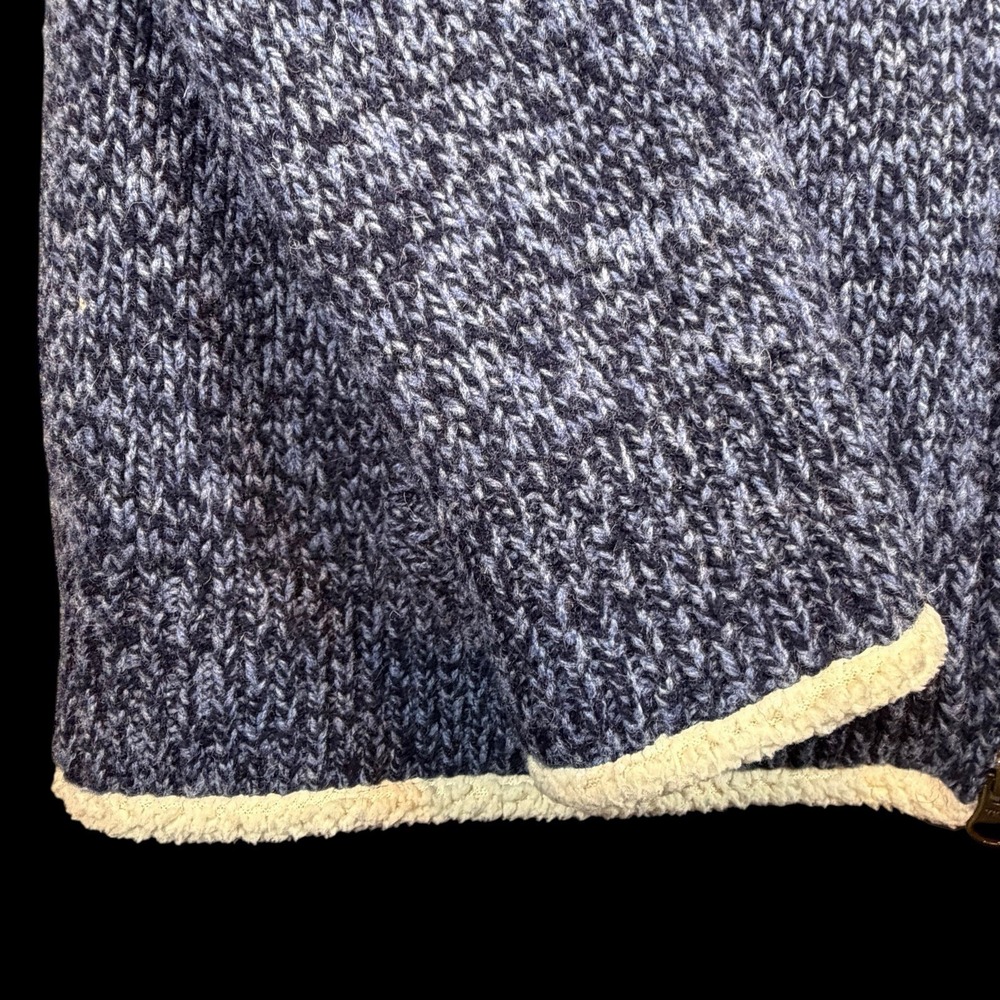 LL Bean Womens Ragg Wool Sherpa Lined Cardigan Jacket Size Medium Blue Cream - Picture 12 of 16